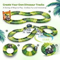 156pcs Dinosaur Railway Car Track Toy Set DIY Assemble Road Race Set with Flexible Track Dinosaur Toys Bridge Ramps Toys for Kid 2