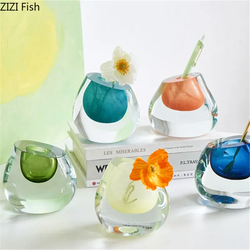 Thick Glass Vase Small Mouthed Hydroponic Vase Flower Vessels Ornament Flower Arrangement Decorative Vases Dried Flower Vases 2