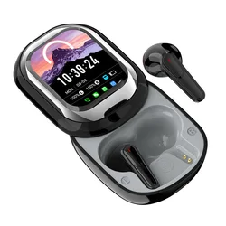 Bluetooth Wireless Earphones with LED Touch Screen and Noise Reduction (Black)