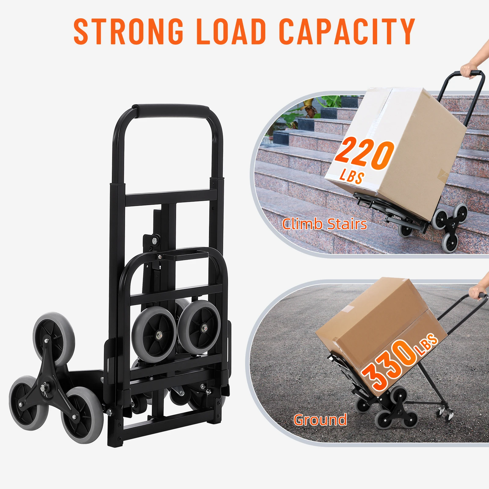 Stair Climbing Cart Heavy-Duty Hand Truck Dolly 375 lbs Stair Climber Hand Trucks with Adjustable Handle 10 Wheels Folding Cart