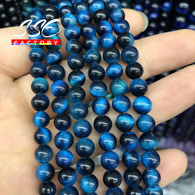 5A Quality Natural Stone Blue Tiger Eye Beads Round Loose Beads 6 8 10 12mm For Jewelry Making DIY Charm Bracelet 15