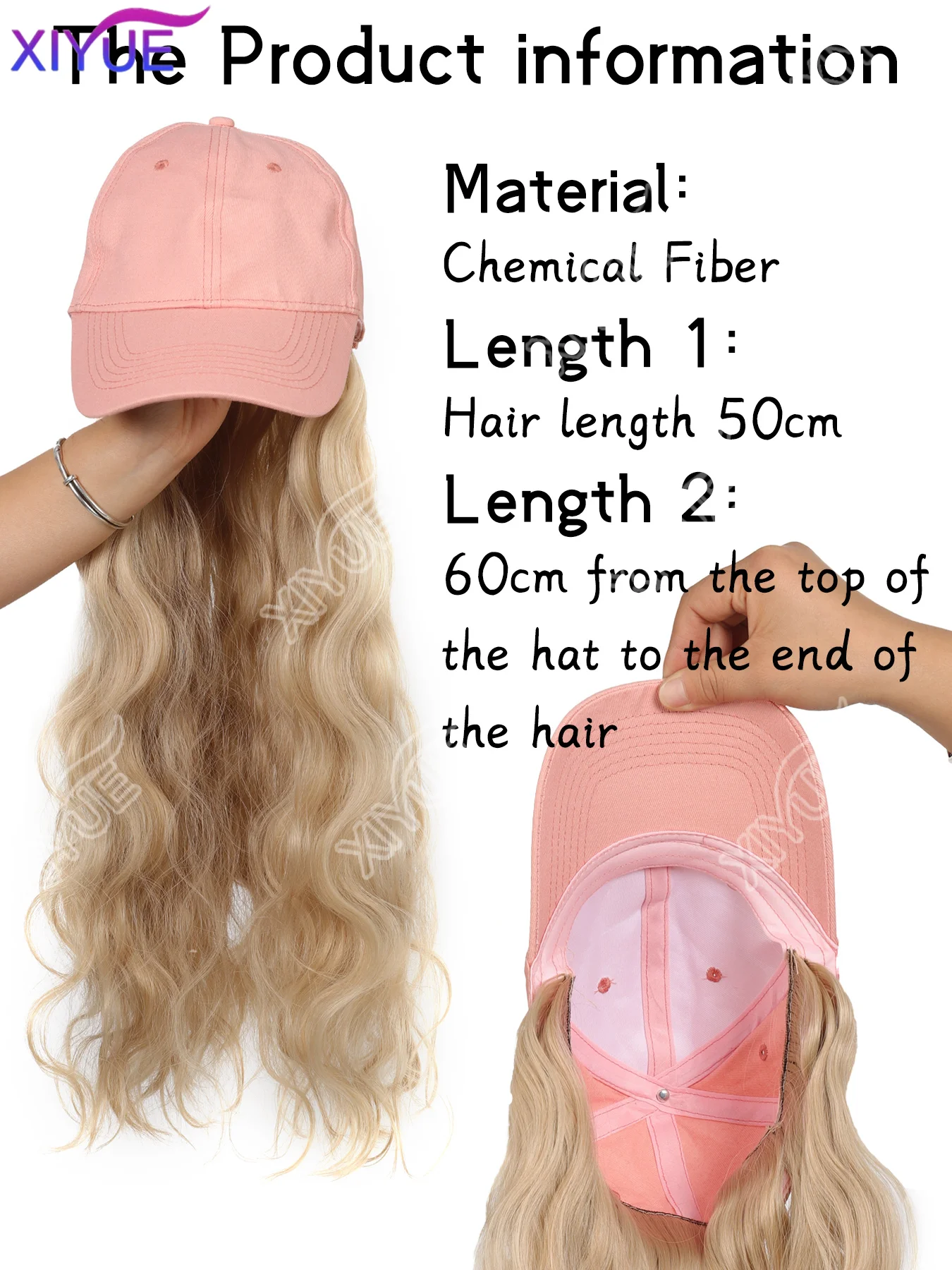 XIYUE pink Hat wigs Cap with Hair Hat Wig Blonde Straight Hair Extensions Synthetic Hair Women Daily Party High Temperature