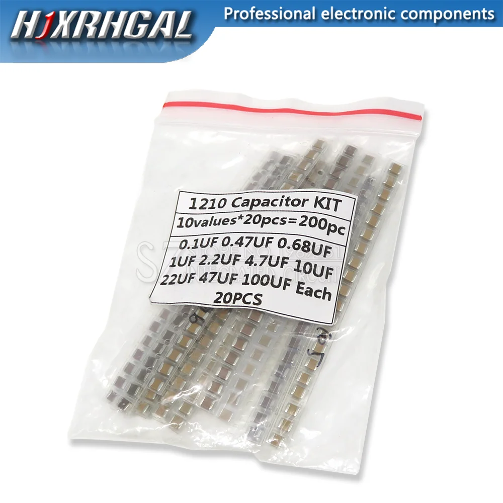 Kit Assortito Condensatore Smd 1210, 10 Valori * 20 Pezzi = 200 Pezzi 100Nf ~ 100Uf Kit Campioni Kit Elettronico Fai Da Te