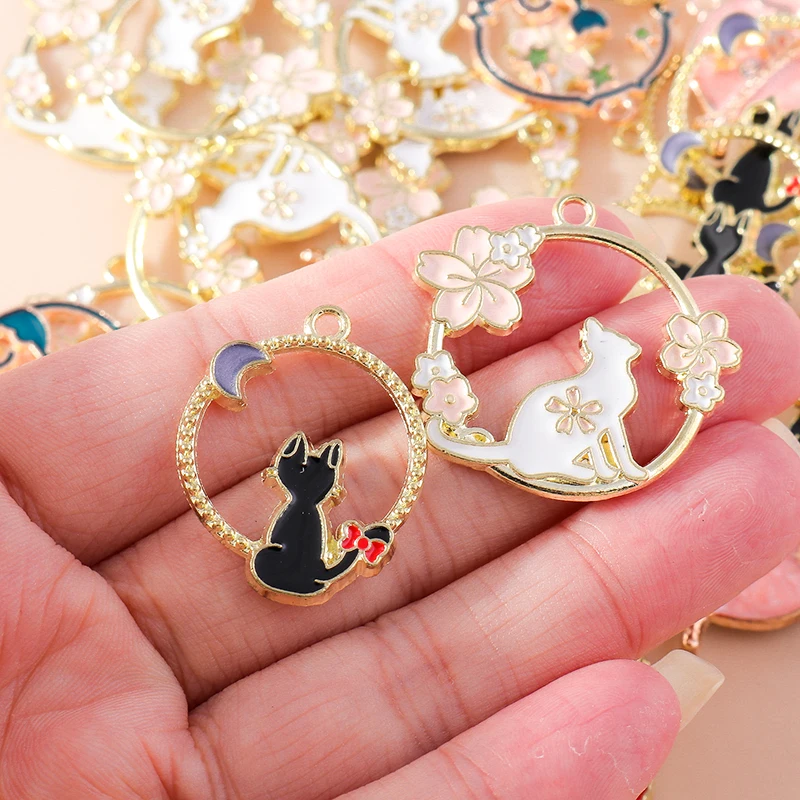 10 stks Emaille Cartoon Kat Charm Vergulde Leuke Kat Dier Hanger voor DIY Armband Ketting Oorbellen Sieraden Maken Ambachten Accessoires: - België