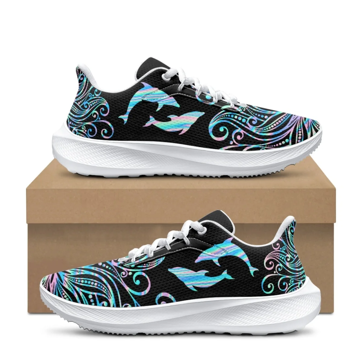 

Gradient Polynesian Frangipani Dolphin Print Women Men Spring Autumn Tennis Shoes Dirt Resistant Shock Absorption Soft Sneakers