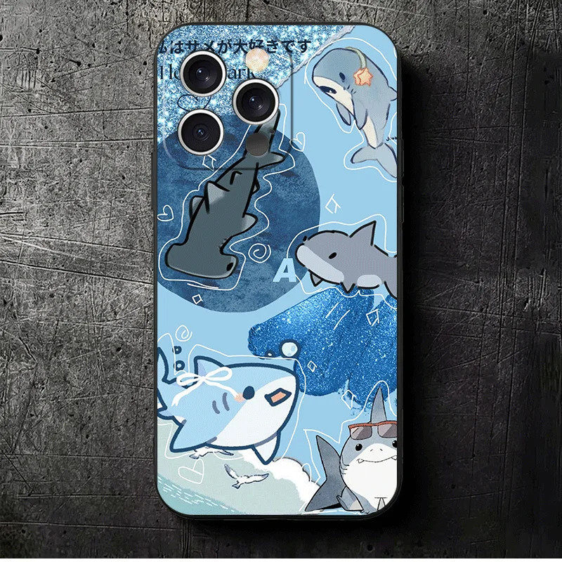 Cartoon Cute Shark Soft Black Phone Case Back Cover