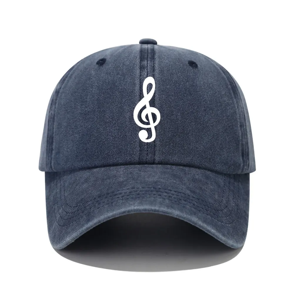 Music Note Print Baseball Cap Solid Color Washed Distressed Casual Sports Hats Lightweight Adjustable Dad Hat For Women Men 4