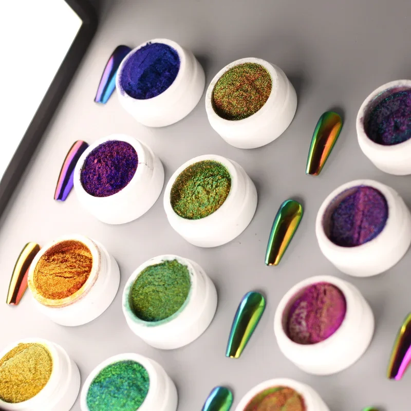 Nail Powder Nail Glitter Nail Pigment 13 Colors Glitter Magic Mirror Nail Powder Chameleon Polarizing Nail Glitter High-Light Art Pigments DIY Manicure Dust