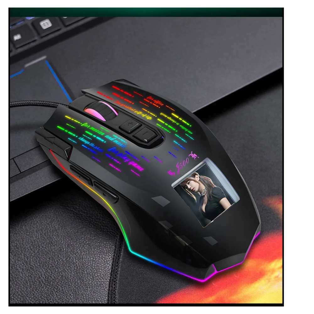 Ecran LCD HD, mouse pentru jocuri, import 12 imagini, RGB strălucitor, USB cu fir, macro programabil, 10000 dpi_voghion.com