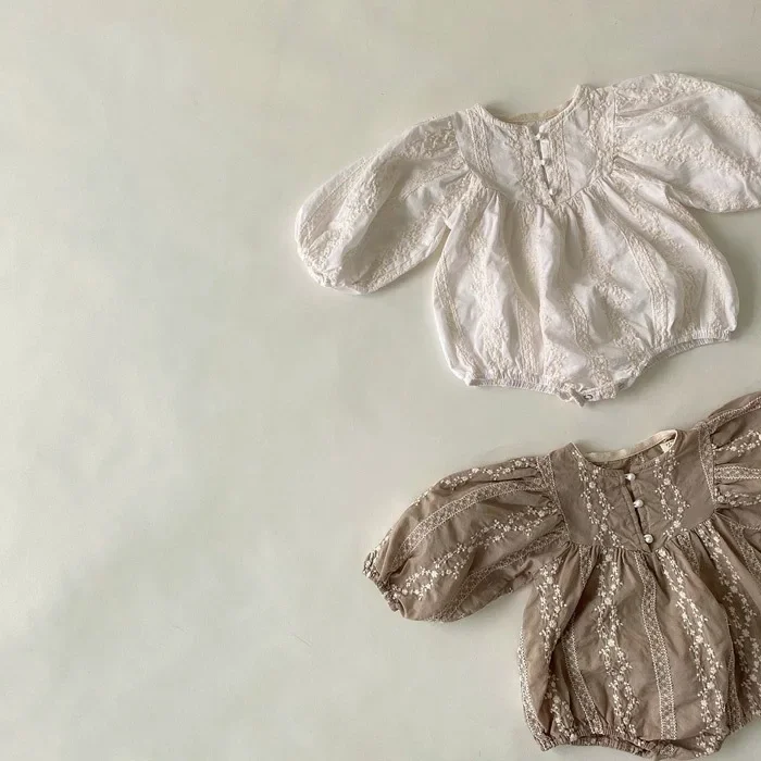 Spring Thin Long Sleeve Baby Girl Romper Vintage Embroidered Princess Outfit Photography Crawling Suit Cotton Onesie