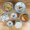 Rooster Pattern Bowl Retro Melamine Imitation Porcelain Tableware Hat Bowl Household Hot Pot Dipping Bowl Noodle Plates BBQ Tray 4