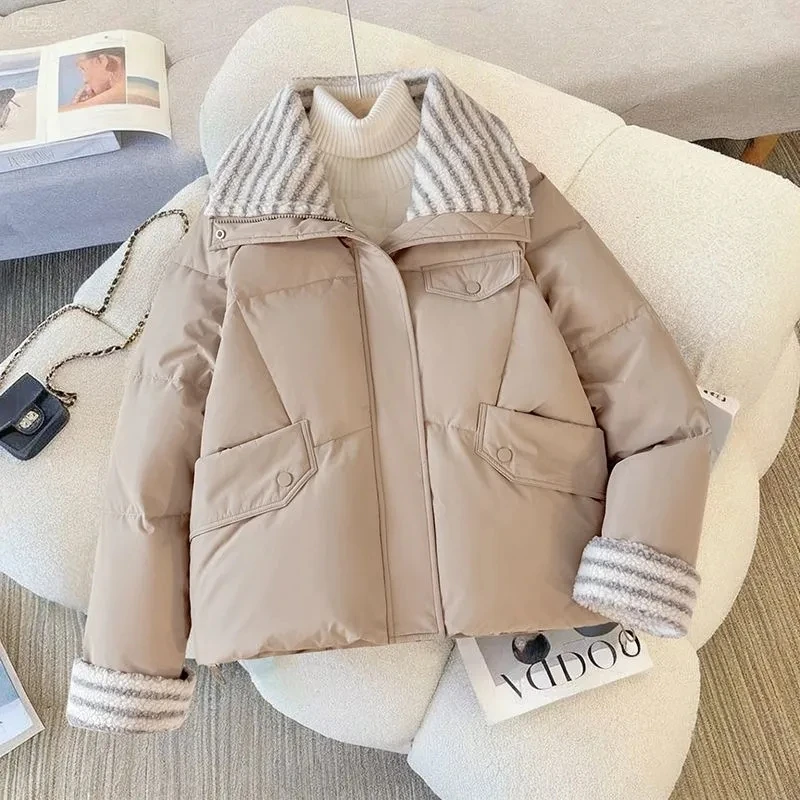 Down Cotton Jacket Women's Short 2025 Lamb Wool New Loose Cotton Jacket Winter Korean Version Thick Bread Jacket Lemon Yellow