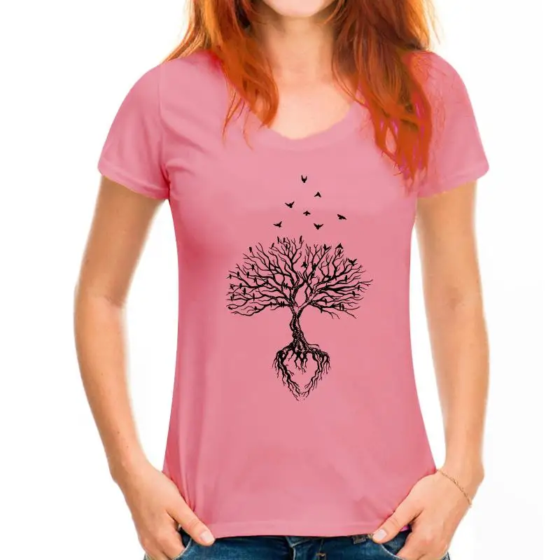2022 Fashion summer Tshirt  100% Cotton Creative Graphic Tree Bird T Shirt Root, Spiritual Symbolism Life custom t shirts T-Shirts