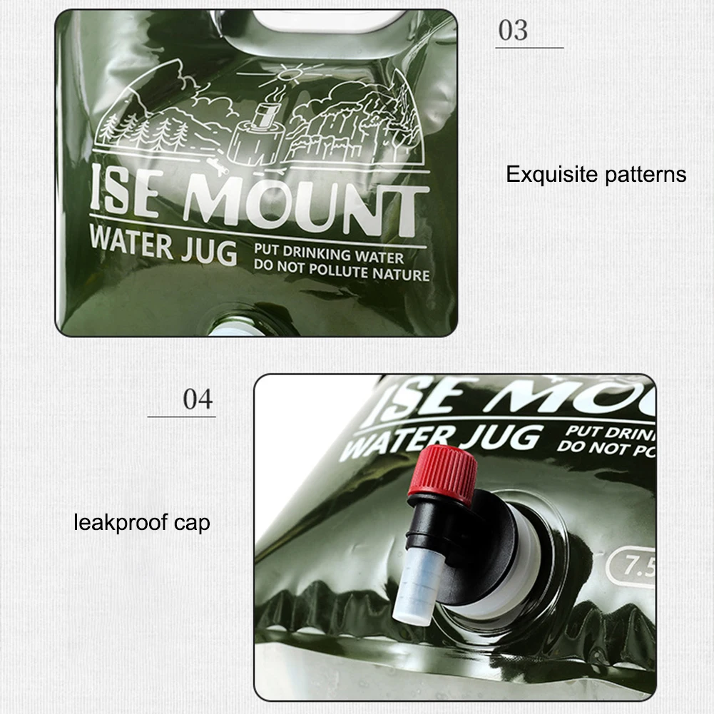 7.5L Folding Water Bucket Freezable Water Carrier Tank with Spigot Portable Water Canteen Odorless for Camping Hiking