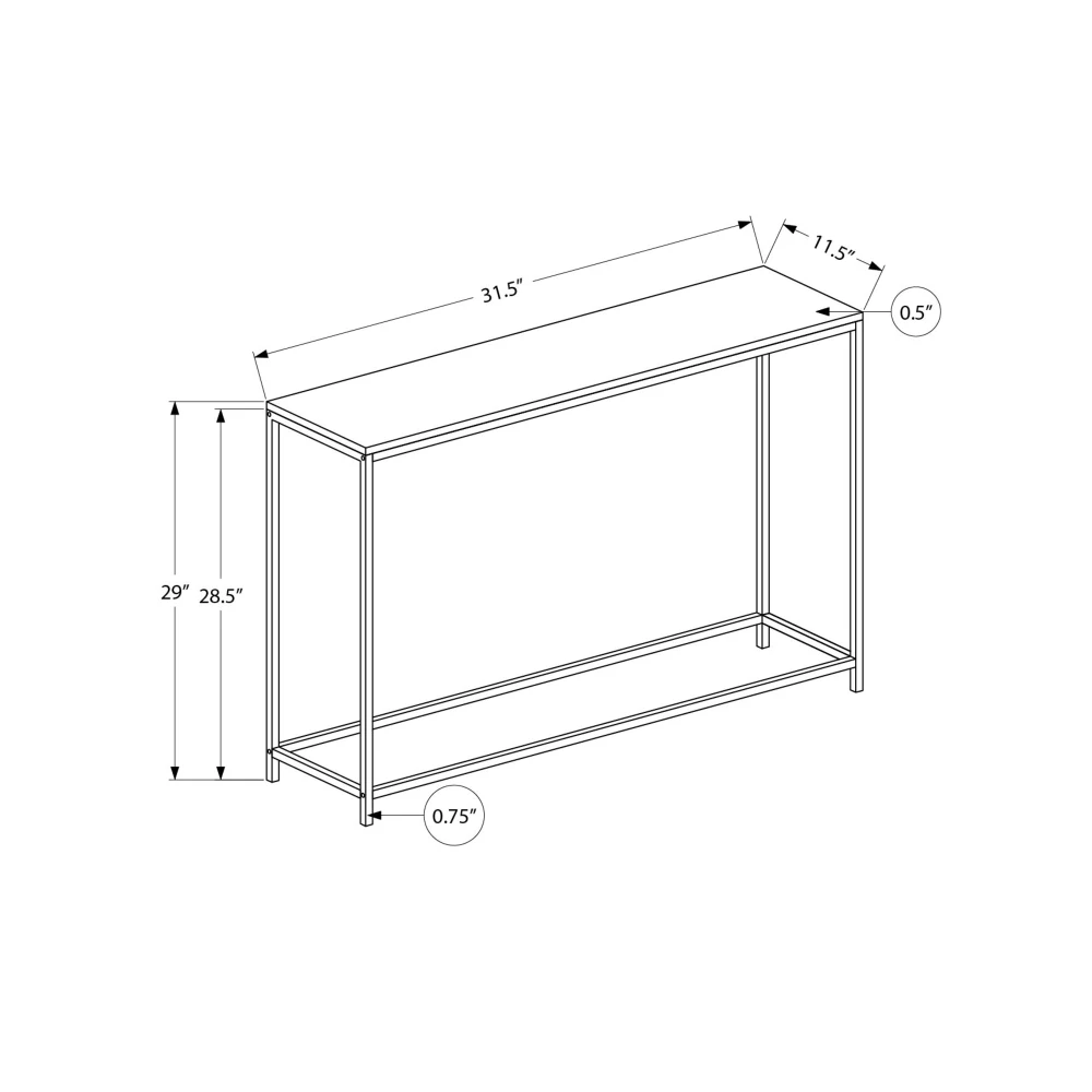 Modern Console Accent Table Entryway Narrow Sofa Living Room Bedroom White Marble Look Laminate Black Metal 4