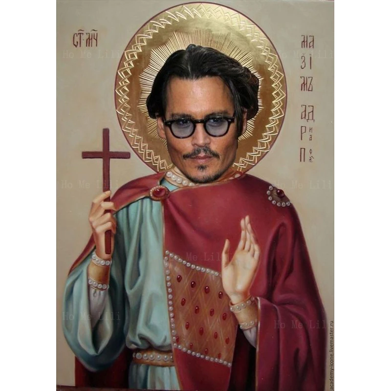 

Портреты знаменитостей Джонни Депп имитация Иисуса Христа с крестом в его руке холст настенная живопись