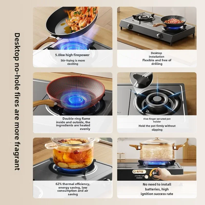 Gas Stove 4 Burners Gas Stove Desktop Double Stove Fire Liquefied Small Household Appliances 2