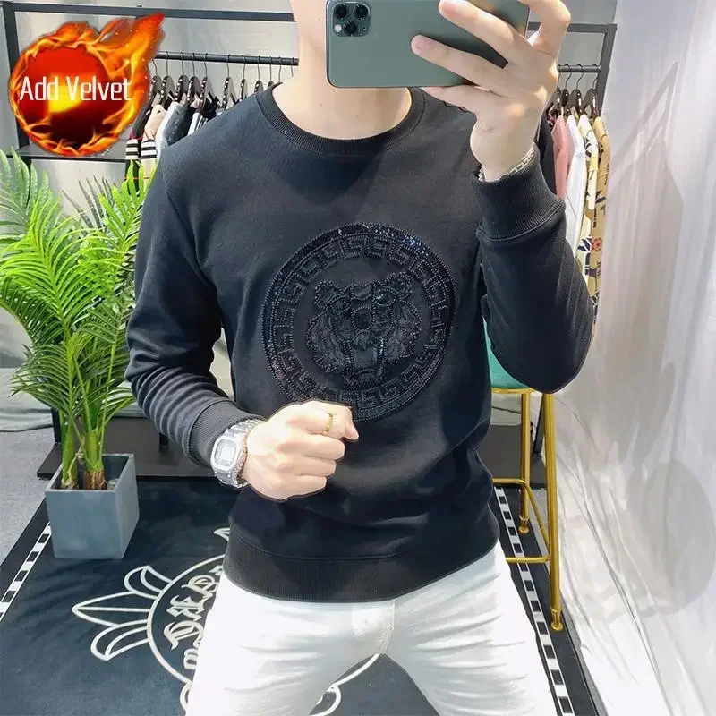 thumbnail image 1 of Camiseta de cuello redondo para hombre, camiseta New Rock para hombre, sudaderas de gran tamaño con diamantes de imitación gráficos, camiseta informal de elasticidad extragrande, 1 of 5