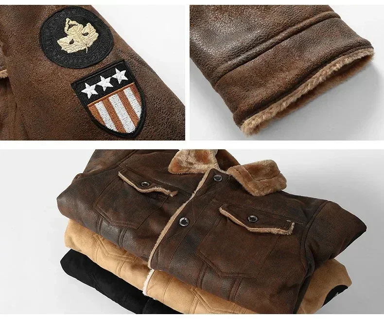Winter Men's Leather Jacket Male Wool Thicken Warm Coat Youth Fashion Casual Chamois Leather Jacket Men Clothing