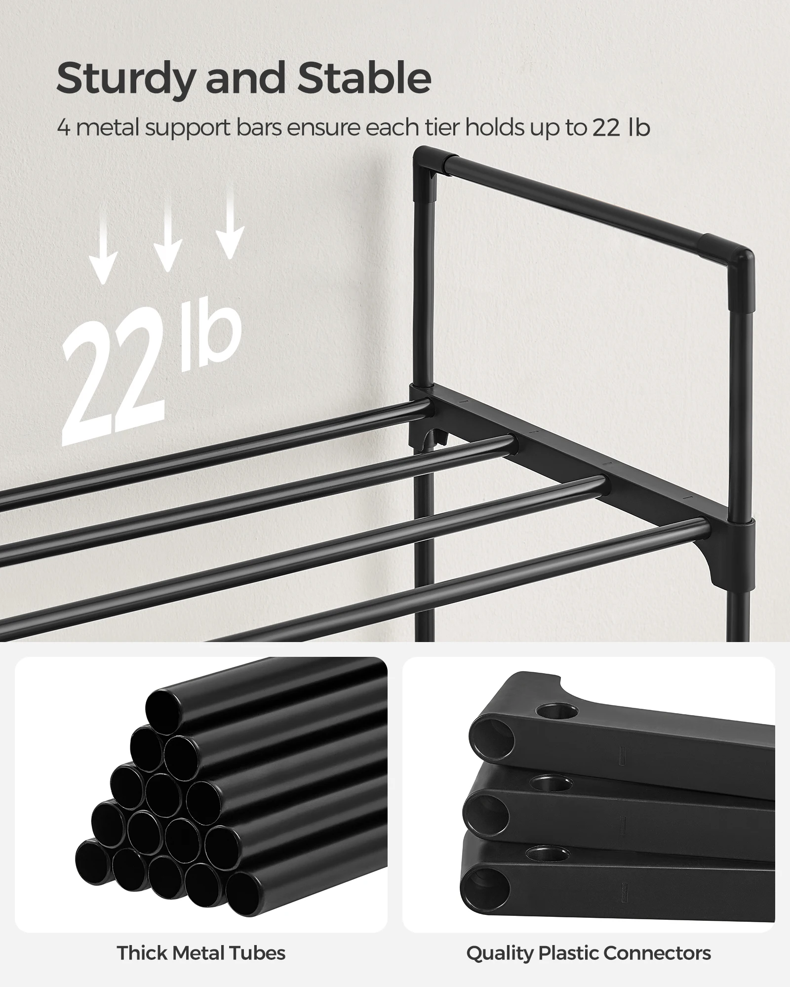 SONGMICS Shoe Rack, 3 Tier Shoe Organizer, Metal Shoe Storage Shelf for 15 Pairs of Shoes, Easy to Assemble, Entryway 4