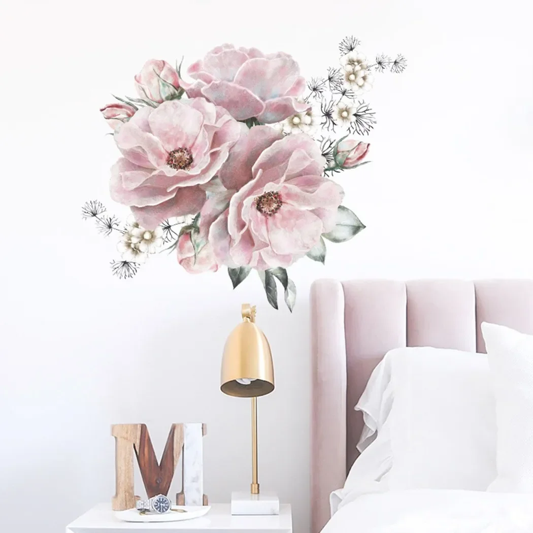 Peony Rose Flowers Print Wallpaper Stickers Living Room Bedroom Hotel Room Decoration DIY Vinyl Wall Decal Baby Nursery Decor wall stickers wall sticker