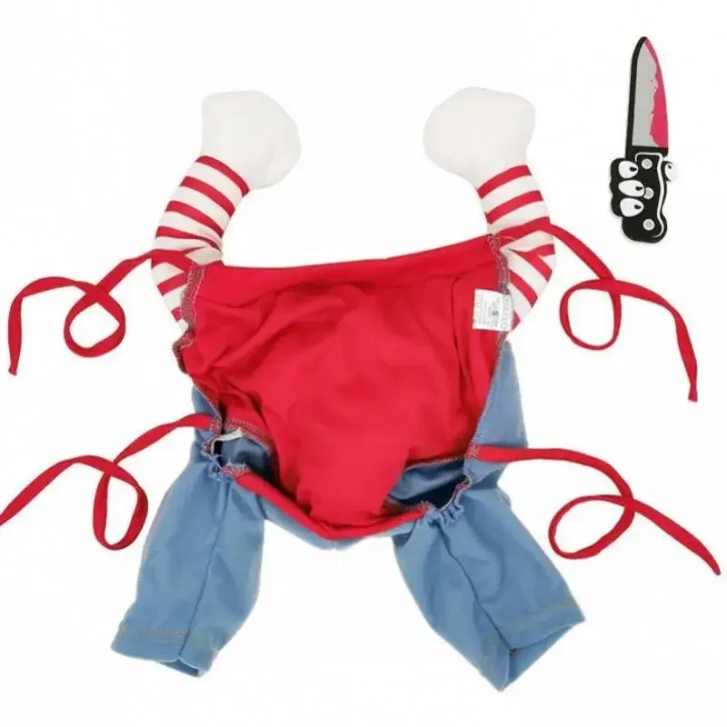 Dog Costume Set Funny Dog Horror Movie Clothes Sweatshirt Set Cosplay Chucky Pet Party Costume Comical Outfits Halloween Dress Jumpsuit