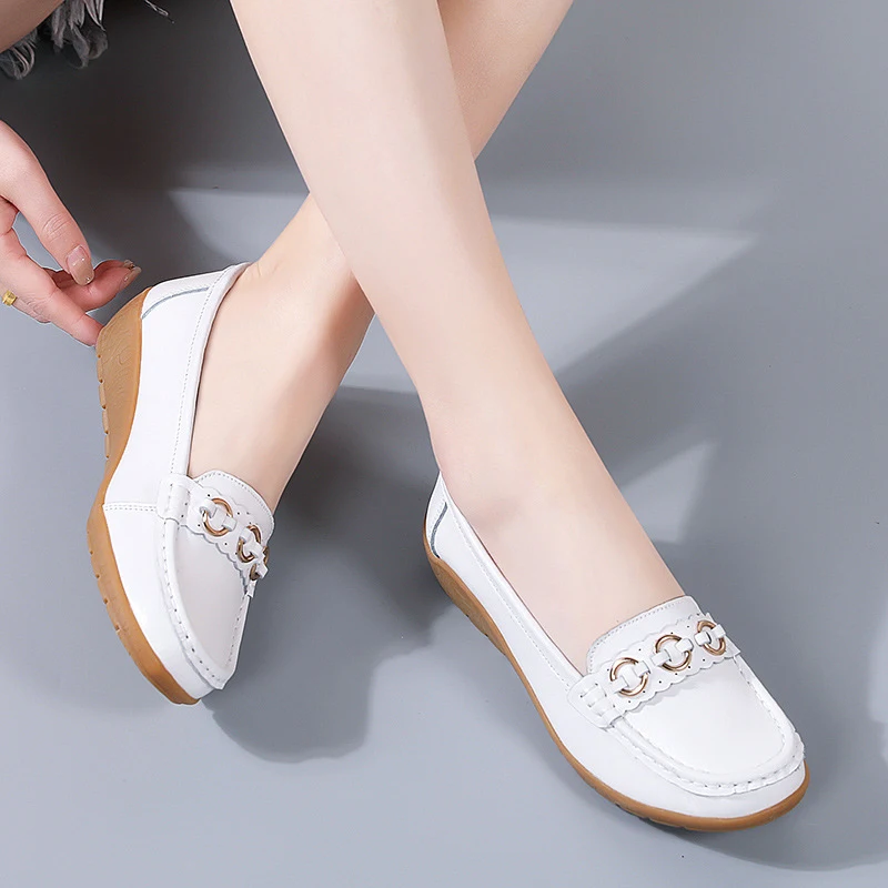 Shoes for Women Summer Casual Shoes Leather Ladies Breathable Flats Cut Out Women's Loafer Office Slip-on Moccasins