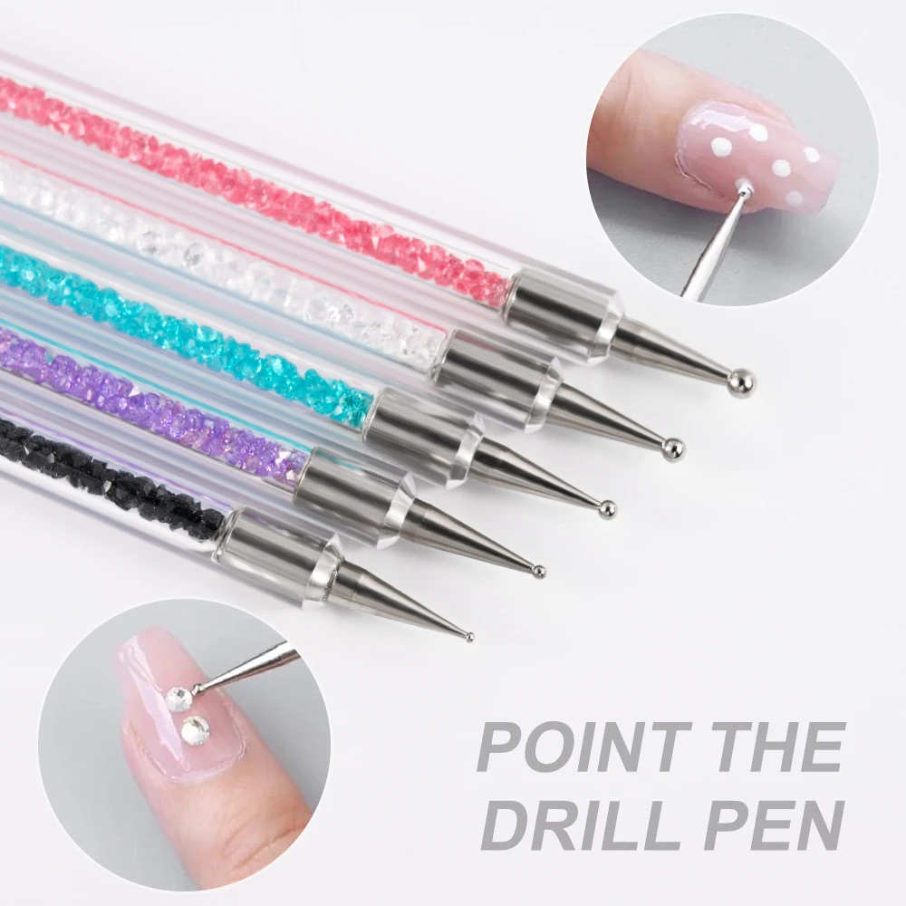 5Pcs Nail Art Dual-Ended Rhinestones Gem Picking Dotting Pen Nail Stripe Liner Brush Painting Manicure Accessoires Tools 2