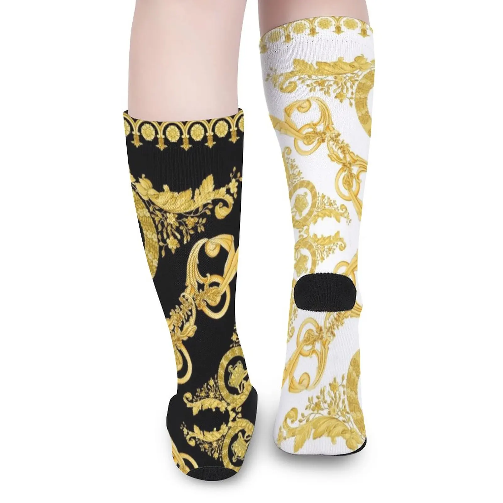 Baroque Greek ornament GoldenMeander Meandros VINTAGE Socks compression socks Women Men's socks with print Christmas