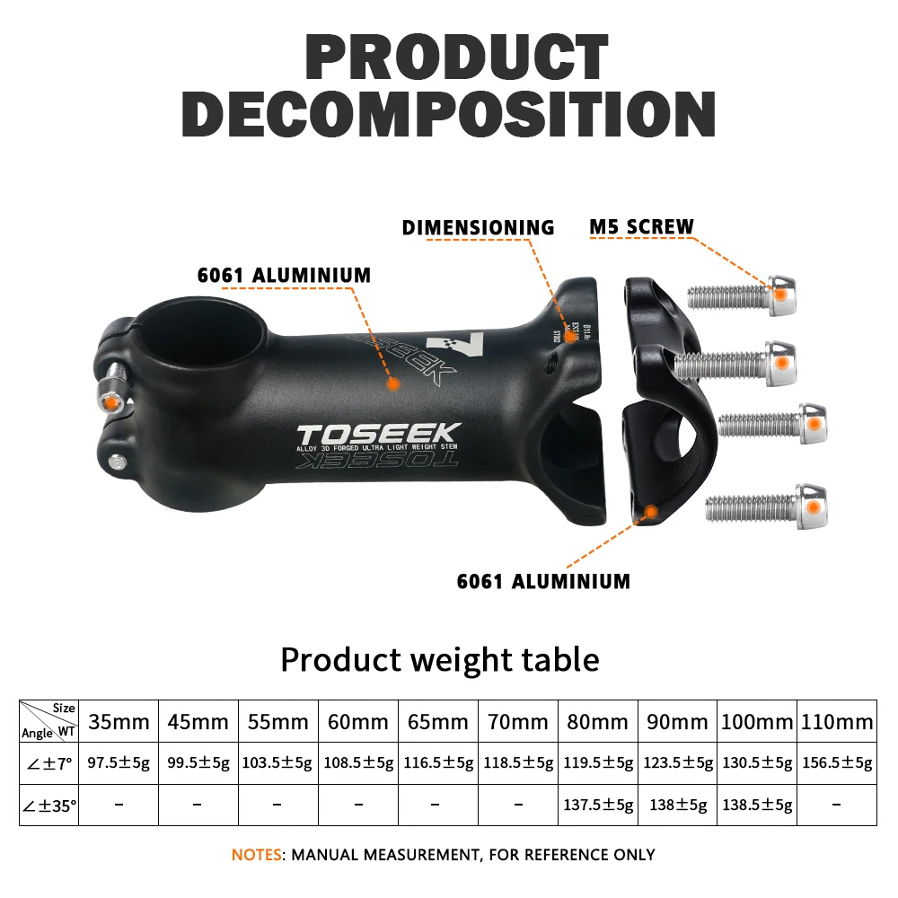【新品】アルミ製 ステム一体型ハンドル シルバー 軽量&快適！ Toseek-超軽量自転車ハンドルバー,ステム,7度,35度,マウンテン
