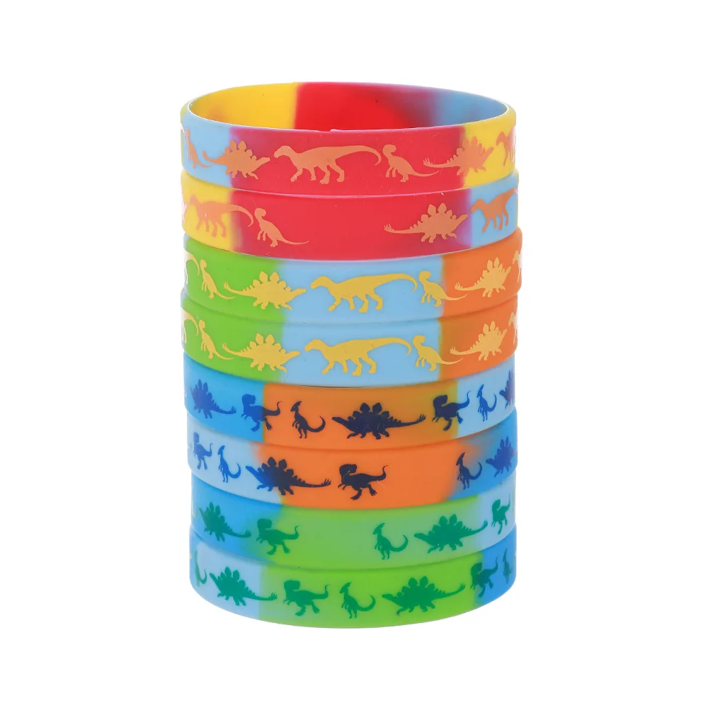 6Pcs Dinosaur Silicone Bracelets Kids Favors Gift For Jurassic World Dinosaur Jungle Birthday Party Decoration Supplies Mixed