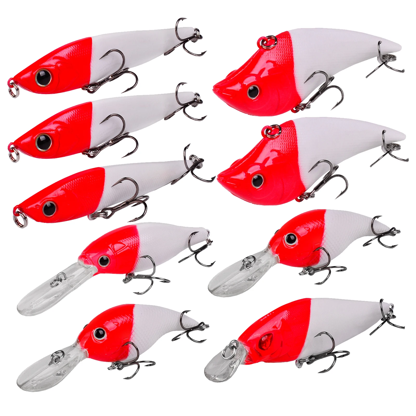 9pcs Bass Fishing Lures Kit Red Head Mixed Hard Baits Minnow Crankbait  Pencil Vib Bass Pike Swimbait For Saltwater/freshwater - Fishing Lures -  AliExpress
