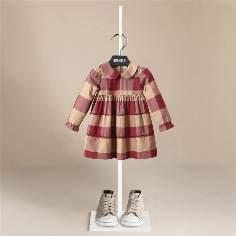 baby girl skirt clothes Luxury Girls Long Sleeve Plaid  Dress Girls Autumn New Style Turndown  Striped Sleeve Cotton Dress kids dresses for girls fashion baby girl skirt Dresses