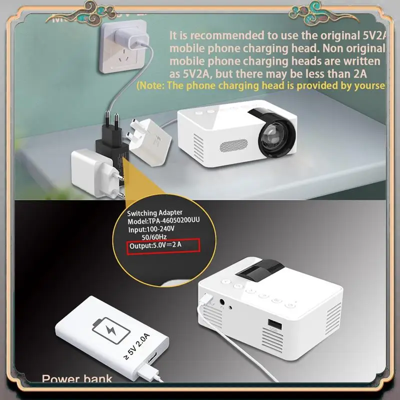 YT100 White Mini Home Projector Projector Portable Mini Home Theater Wireless Cell Phone Multi-Function Projector Durable