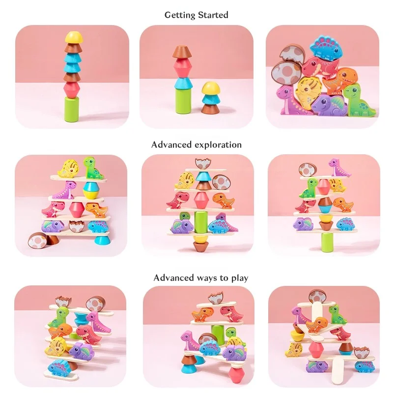 Children's 3D three-dimensional wooden building blocks, dinosaur balance stacking blocks, children's educational toys, holiday g