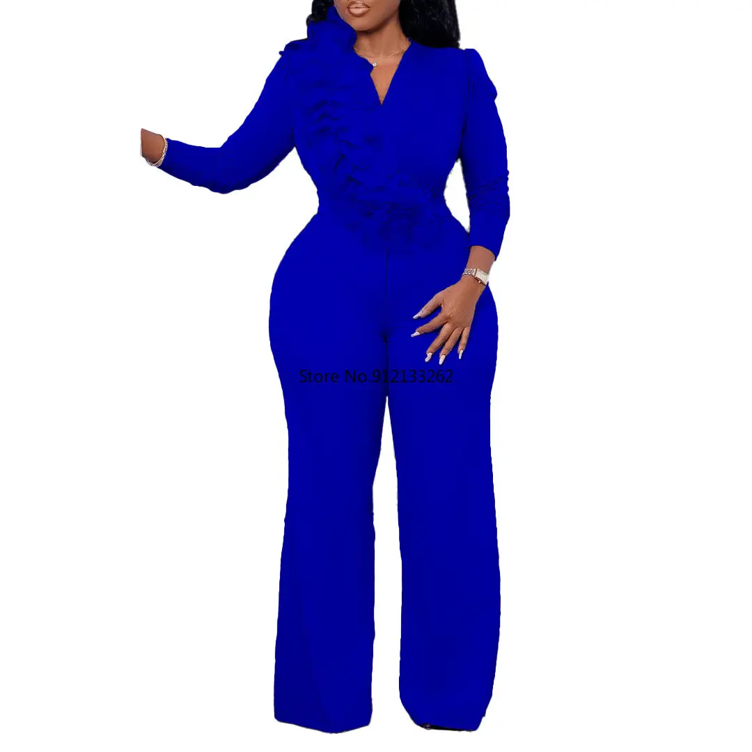 

Elegant Jumpsuits Women 2023 New Female Solid V Neck Full Sleeve High Waisted Sheath Fashion Party Birthday Wedding Overalls New