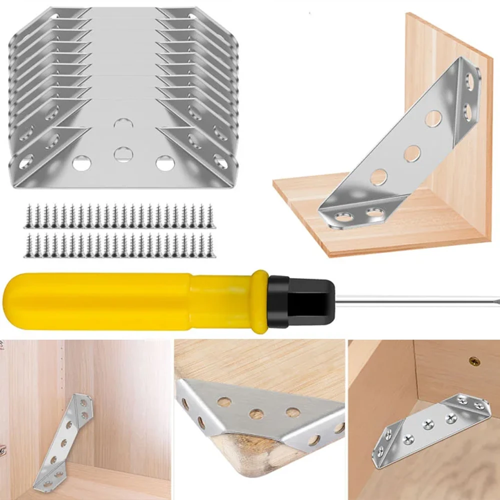 Cabinet Bracket 30Set Furniture Corner Connector Stainless Steel Angle Bracket Angled Furniture Hardware Furniture Hardware Angle Connector Angle Bracket Chair Cabinet Support Fixing Brace Repair Tool