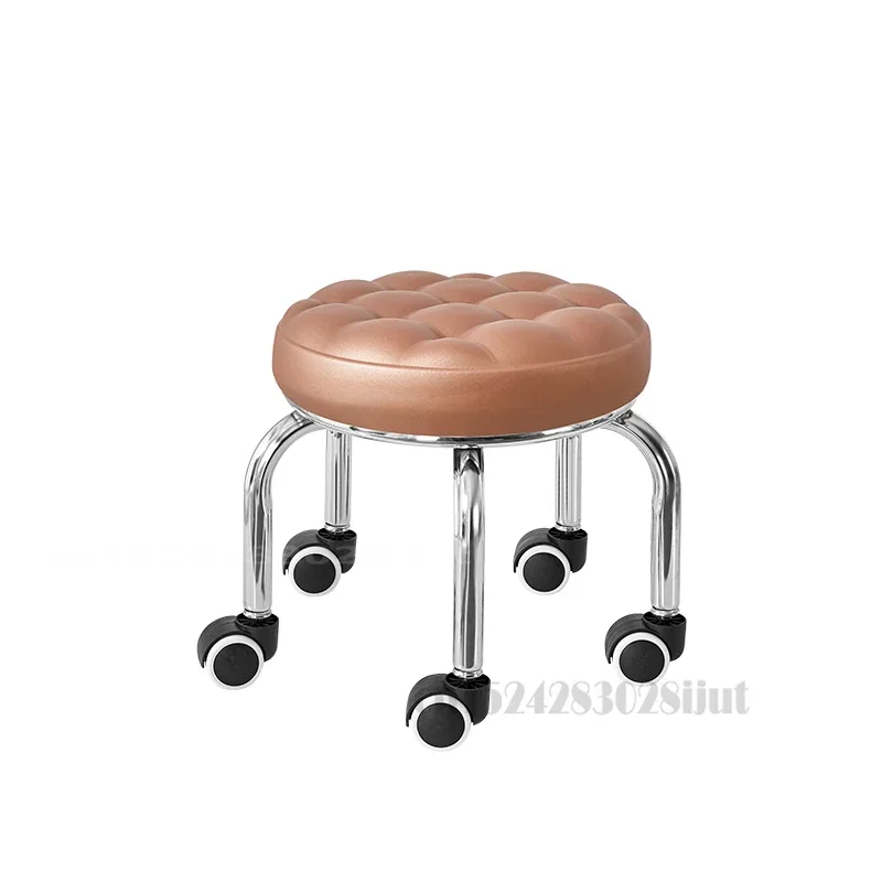 Foot Stool Aluminum Alloy Pulley Stool Low Round Stool with Wheels Home Bench Creative Back Chair Lazy Housework Seat Three Sizes Available