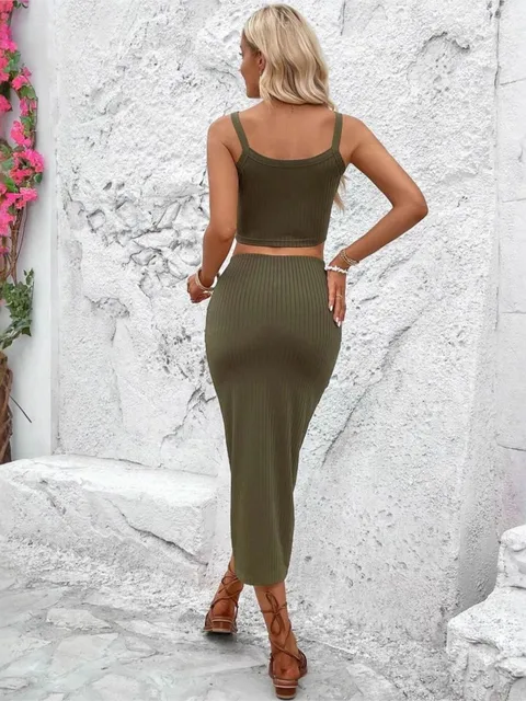 Summer Versatile Commuting Fashion Simple Solid Color Suit Women's Slim Slimming Suspender Vest Split Tie Skirt Two-piece Set 5 Summer Versatile Commuting Fashion Simple Solid Color Suit Women's Slim Slimming Suspender Vest Split Tie Skirt Two-piece Set 5