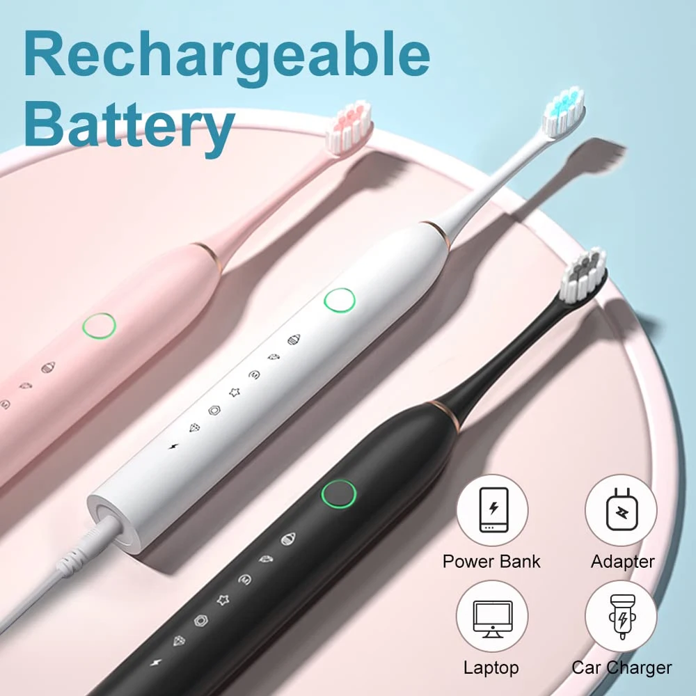 Rechargeable Sonic Electric Toothbrush with 8 Brush Heads - Advanced Whitening and Cleaning Tool