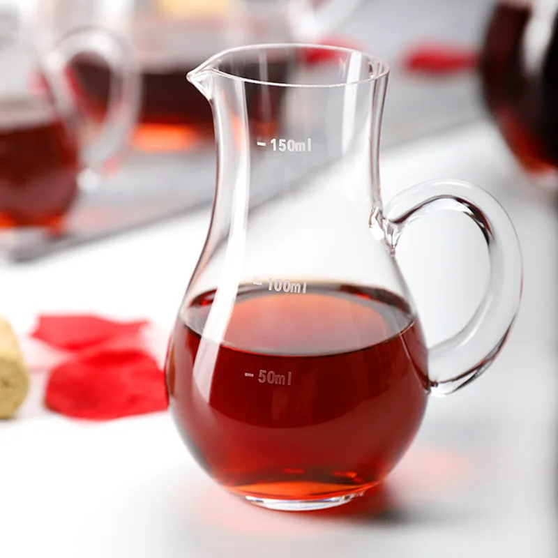 150ml Red Wine Decanter European Style Glass Dispenser with Scale Transparent Household Whiskey Brandy Liquor Pot with Handle
