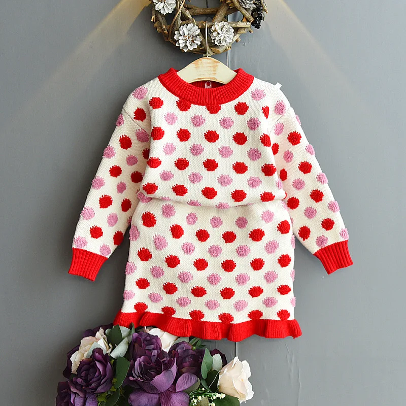 

Teenster Winter Christmas Thickened Knit Embroidery Sweater Top&skirt Fall Little Girls Clothing Set Korean Children Outfits