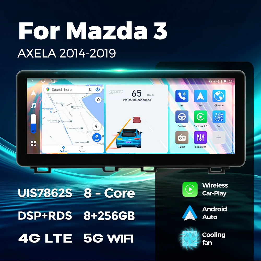 

12.3-дюймовый автомагнитола 2din 8G+256G Беспроводной Carplay Для Мазда 3 Аксела 2013-2019 Android Все-в-одном Навигация GPS Мультимедиа Видеоплеер