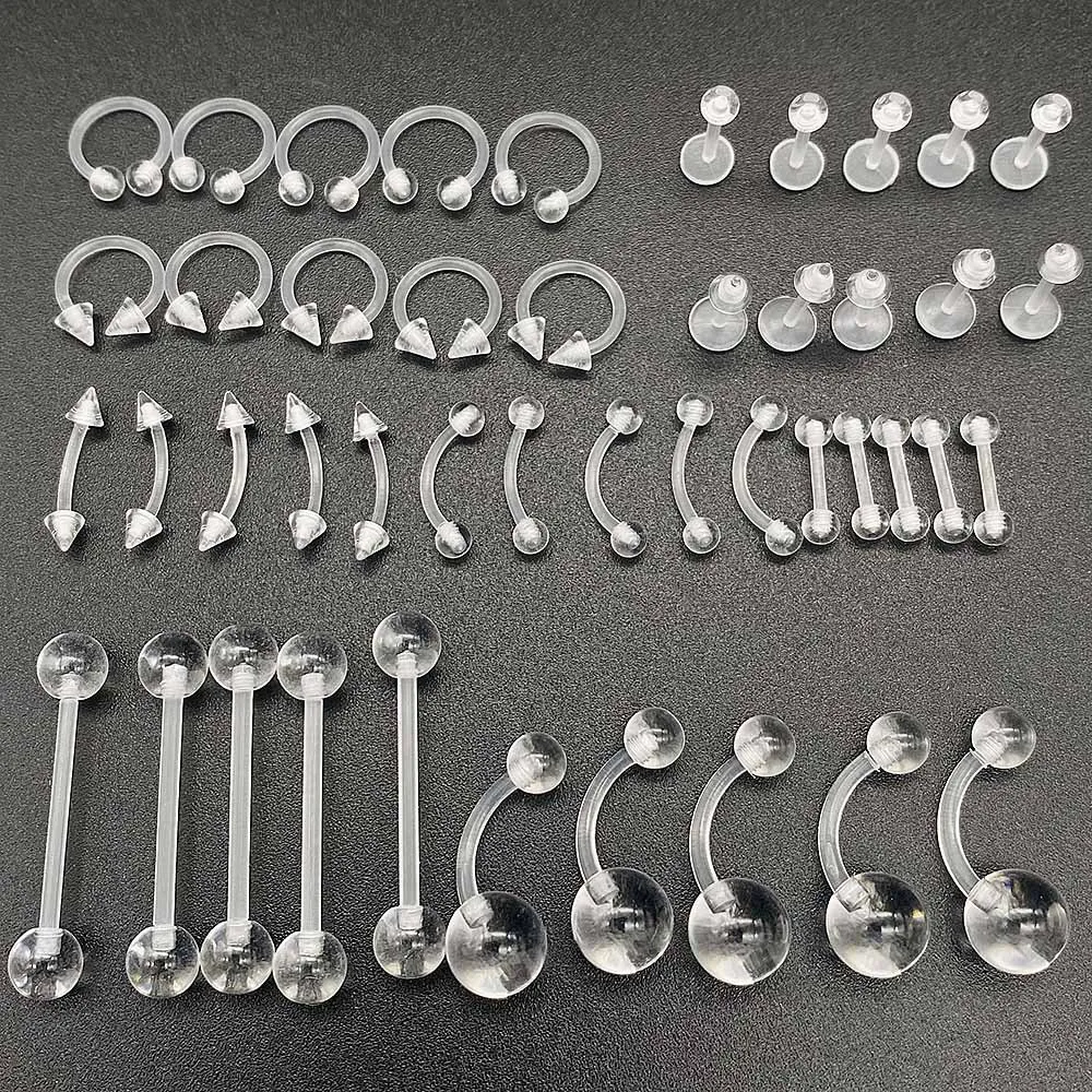 Clear Piercing Lip Ear Nose Tongue Ring 10/60Pcs/Set Ashion Transparent Acrylic Tongue Ring Barbell Eyebrow Belly Body Jewelry piercing jewelry body piercing jewelry body jewelry