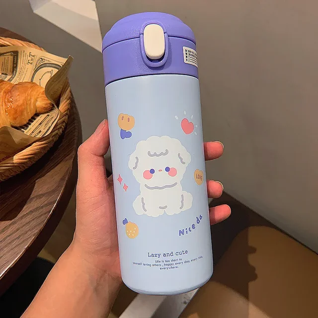 380ML Thermos Vacuum Flask Cute Cartoon 304 Stainless Steel Thermal Water Bottle Insulated Straw Cups Tumbler Drinkware 4