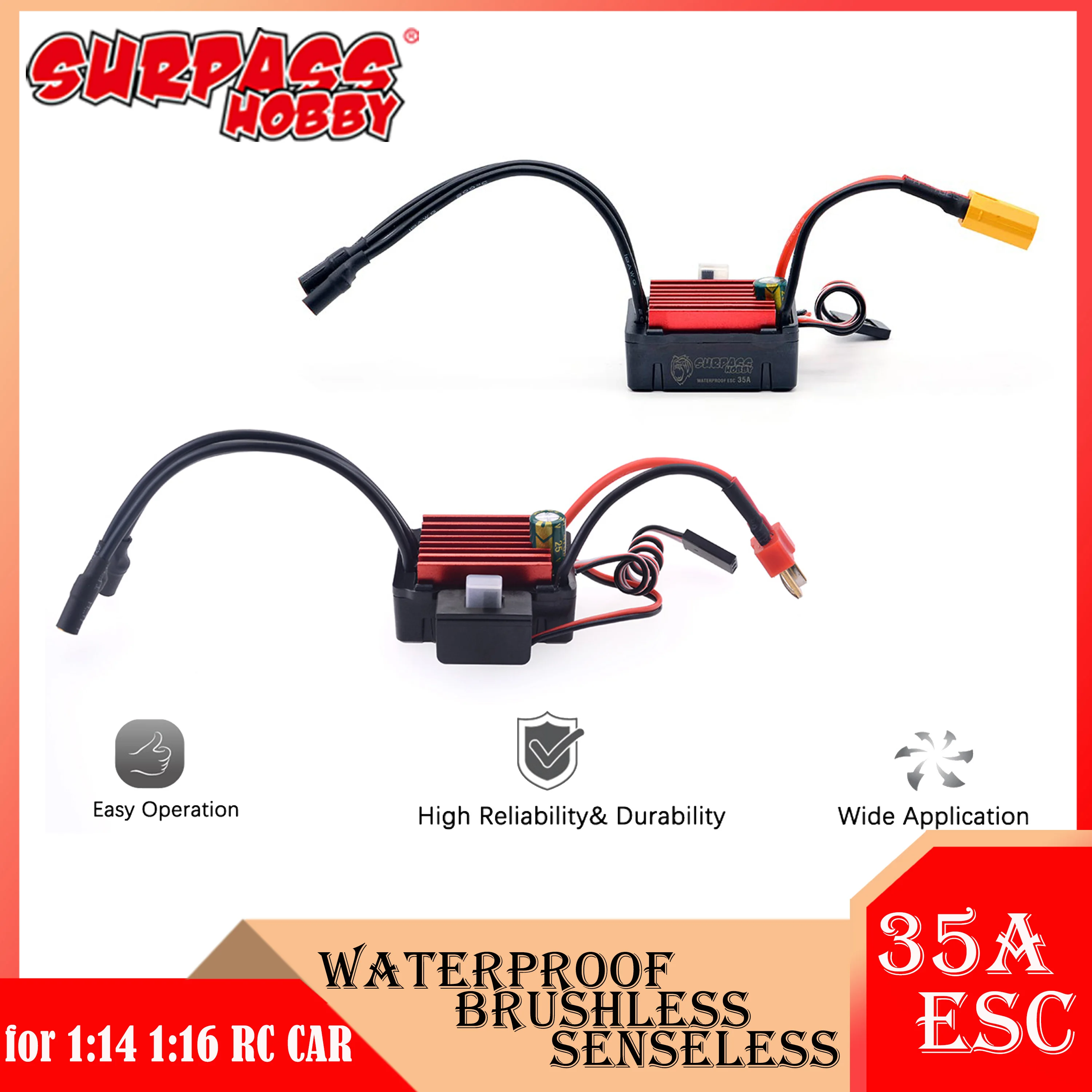 

Водонепроницаемый бесщеточный электронный регулятор скорости SURPASS HOBBY KK 35A ESC, T/XT60 вилка для радиоуправляемого автомобиля 1/16 1/14, игрушечный двигатель