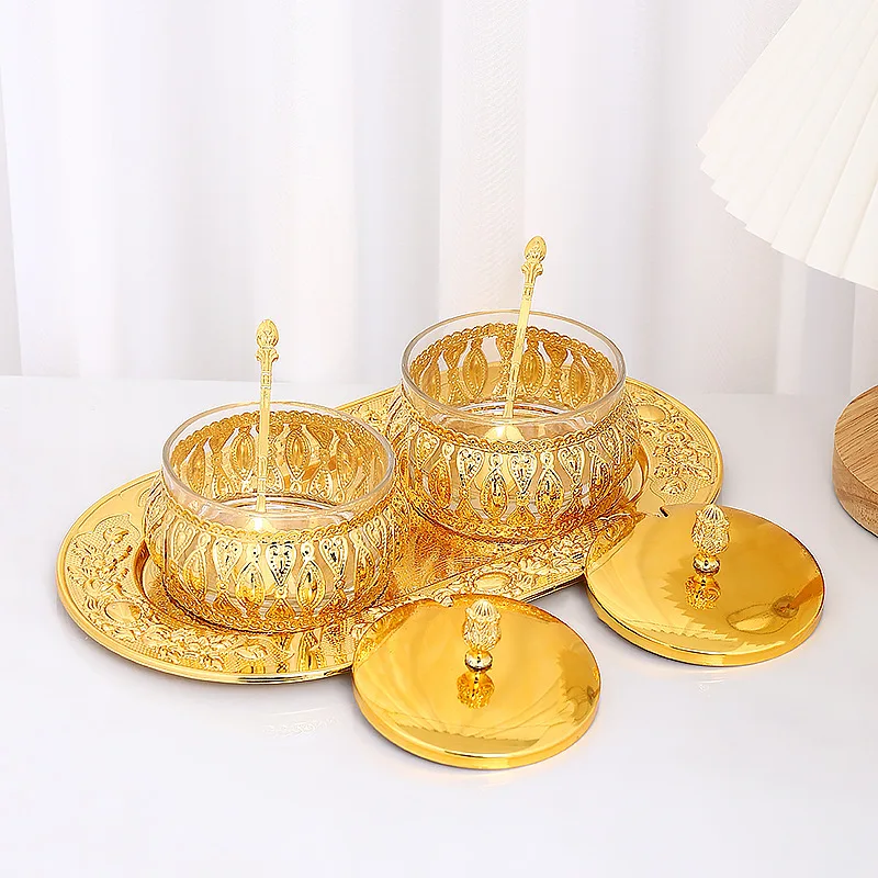 Modern Gold Metal Spice Jar Sealed Glass Sugar Spice Box Kitchen Utensils Salt Chili Jar Food Storage Container Home Decoration