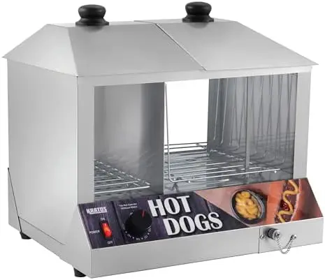 Countertop Electric Hot Dog Steamer, Commercial Hot Dog/Bun Merchandiser, Holds 100 Dogs and 48 Buns, Stainless Steel, 120V,