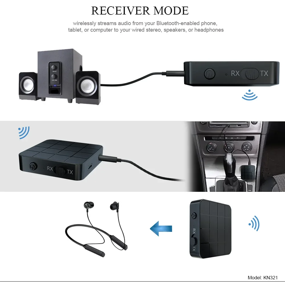 Bluetooth Adapter Bluetooth -compatible Audio Receiver Transmitter 3.5mm AUX Jack RCA USB Stereo Wireless with Mic For Car Headphone