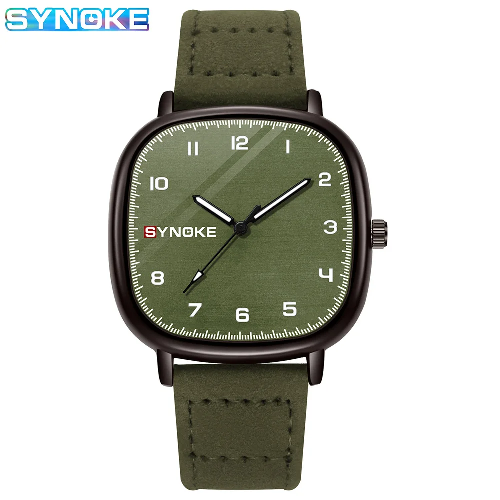 

Military Watches for Men Outdoor Sports Quartz Sport Watch Leather Straps SYNOKE Brand 36mm Large Dial